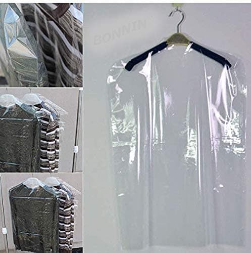 50 Pack Polythene Garment Covers Clear Plastic Clothes Covers Dry Cleaning Durable, Reusable, and Space-Saving Ultimate Dust and Moisture (60 x 96CM (24'' x 38''), 50 Pcs)