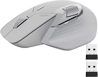 RAPOOMT760Mini Bluetooth Wireless Mouse - Bluetooth 5.0 and 2.4GHz Multi-Mode Connection, Support 4 Devices, M+ Cross Computer Technology, 11 Programmable Buttons,Light Grey