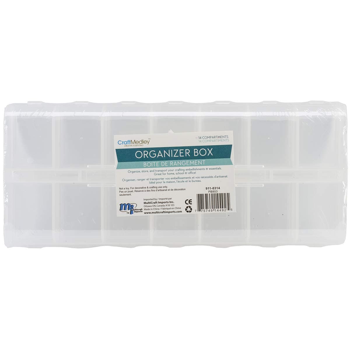 Multicraft 9"X4"X1" Organizer Box W/Snap Lids 14 Compartments