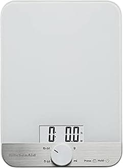 KitchenAid KQ908 Glass Surface 11 Pound Capacity Digital Kitchen and Food Scale, White