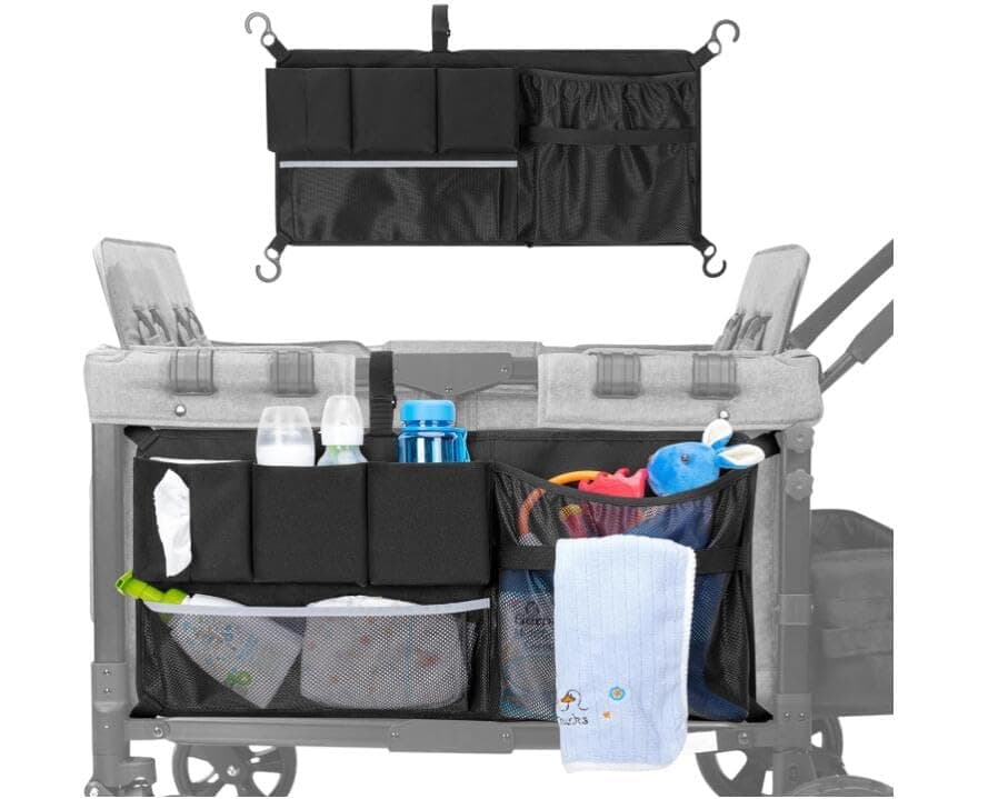 Stroller Wagon Cargo Net, Abnaok Wagon Accessories Organizer Compatible with WONDERFOLD W-Series Models, Large Capacity Mesh Cargo Storage Bag with Sorting Pockets Compatible with Keenz Wagon