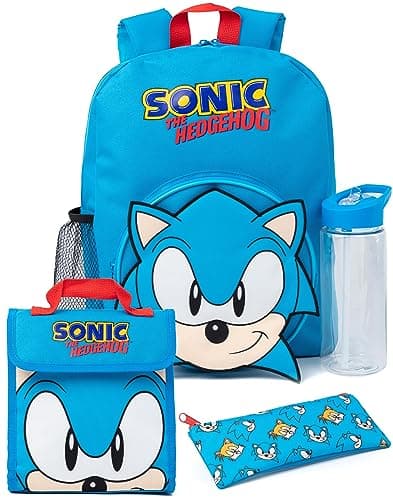 Sonic The Hedgehog Boys Backpack Set | Blue Sonic Design | Comes with Pencil Case and Water Bottle
