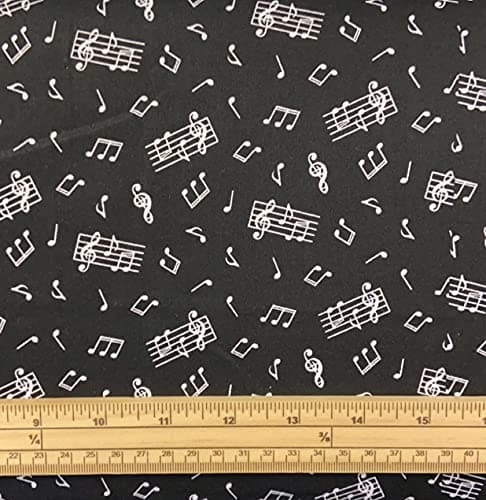 Fat Quarter Scattered White Music Notes On Black Nutex 100% Cotton Quilting Fabric
