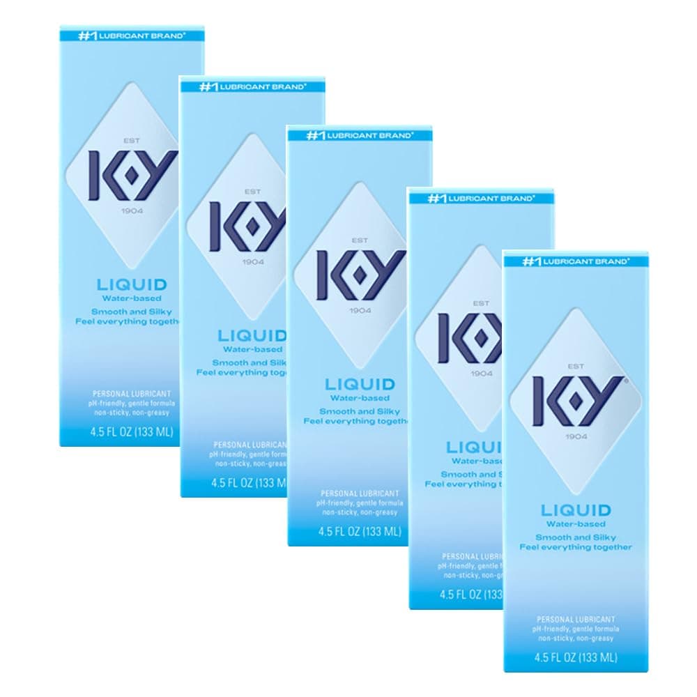 K-YLiquid Classic Water-Based Body Friendly Formula 4.5 Fl Oz Personal Lubricant for Wetter Sex for Men, Women and Couples & Safe to Use with Latex Condoms (5 Pack)