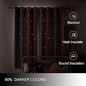 FANLI Ombre Rainbow Blackout Curtains for Kid Girls Bedroom Living Room Darking Stripe Double Layer Star Cut Out Wall Home Decor Gradient Grommet Window Curtains (Pink Purple, 52W x 63L)…