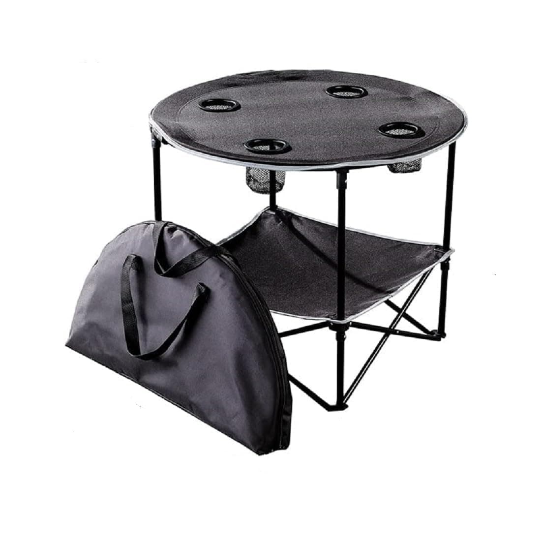 Glaceon Folding Camping Table with Metal Table Top, Ultralight, 4 Mesh Cupholders, Camping Table Foldable with Carry Bag for Outdoor, Beach, Barbecue, Picnic, Festival (GL-01)