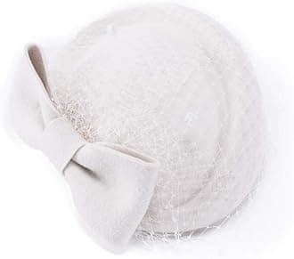 LawlietWomens Dress Fascinator Wool Felt Pillbox Hat Bow Veil
