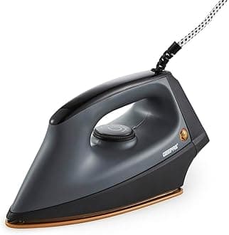 Geepas Dry Iron | Clothes Heavyweight Electric Press | 2m Initial Heat up Non-Stick Soleplate Adjustable Temperature | Overheat Protection Professional Industry Home Use | 2 Year Warranty 1200W Grey