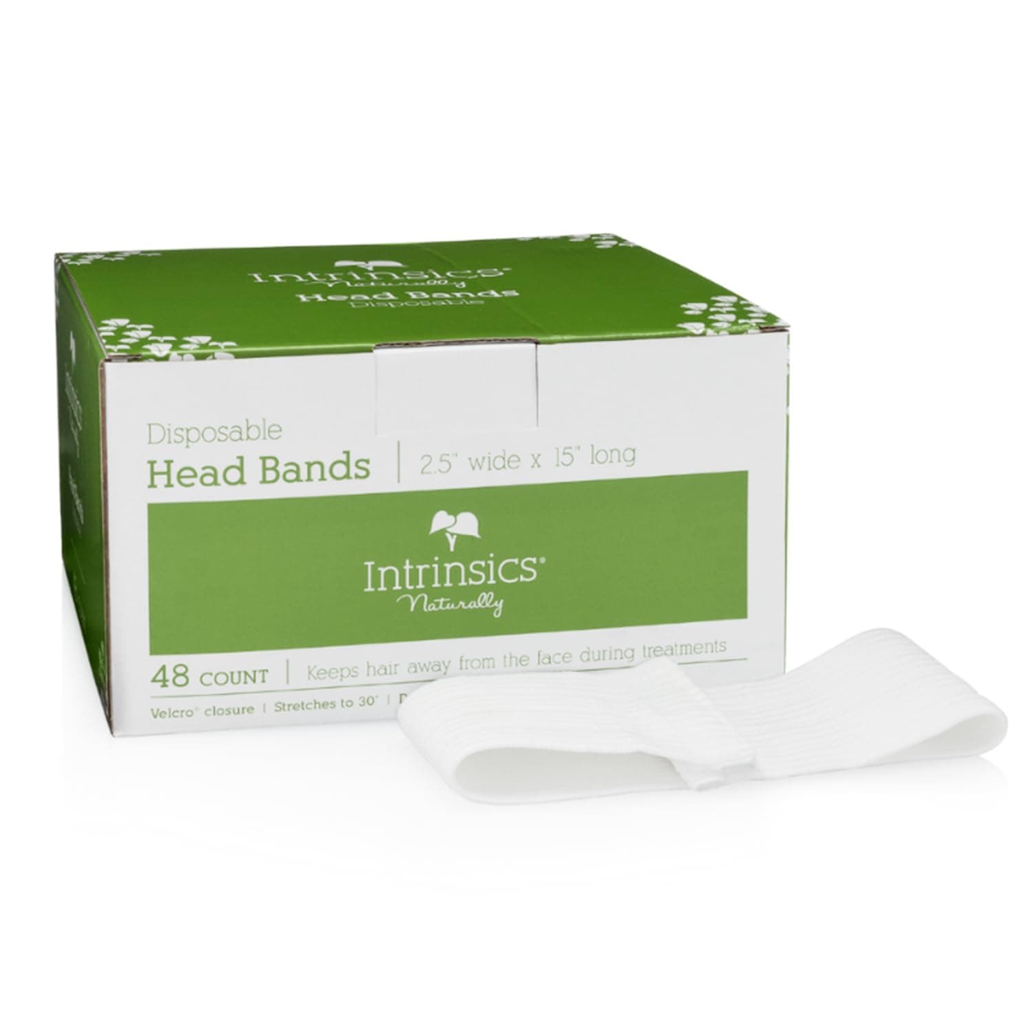 Intrinsics Disposable Headbands For Spa (48 Count) – 2.5” x 15” Stretchable Cotton Facial Headbands with Velcro Closure | For Facials, Makeup & Salon Use
