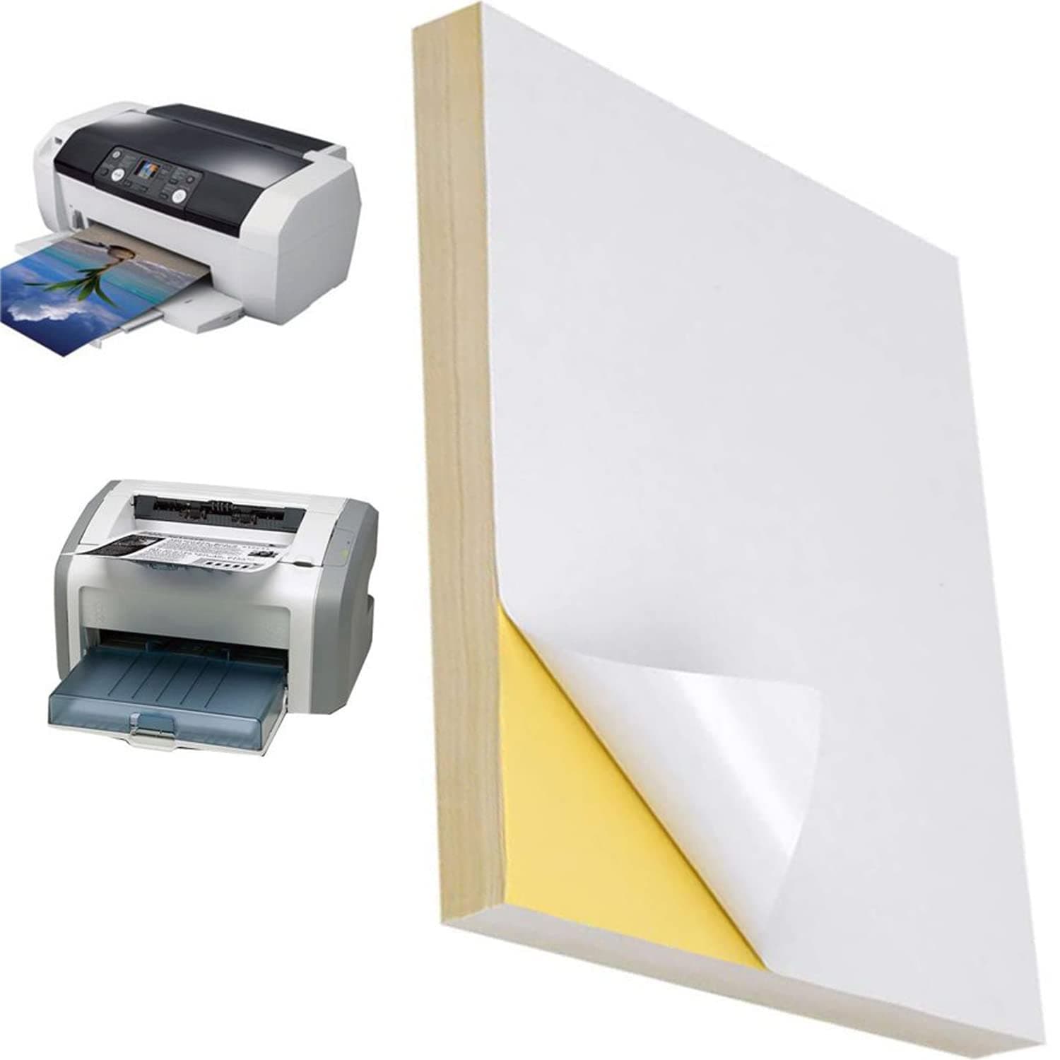 Premium Printable A4 Sticker Paper - 25 Self Adhesive Sheets Gloss White Decal Label for Inkjet/Laser Printer Vivid Colors, Self-Adhesive Labels for Crafts DIY Projects, Standard Full Letter Size A4