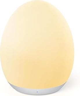 JolyWell Night Light for Kids, Egg Light for Nursery with 7 RGB Colors Changeable & Stepless Dimming, Rechargeable Tap Light with 1h Timer & Touch Control, Portable Night Light for Babies BPA Free