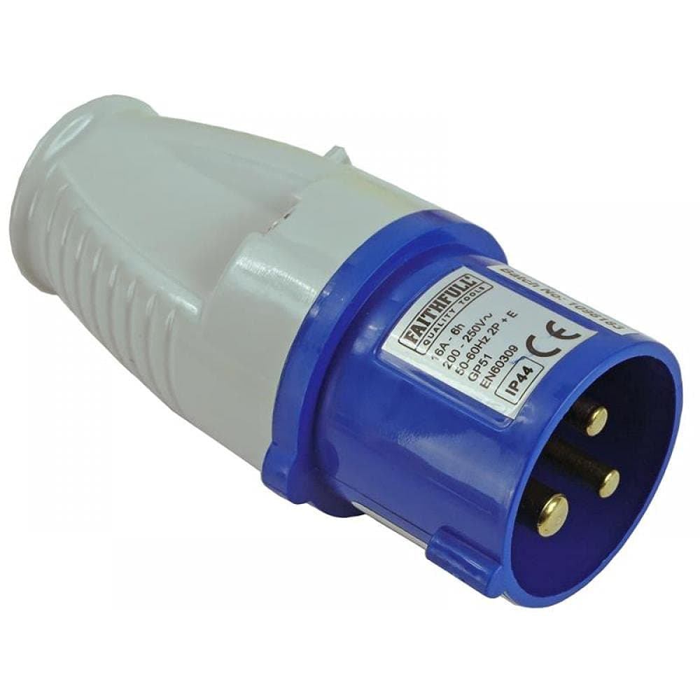 Faithfull PLUG16AMP 240V 16A Replacement Blue Plug - For use with trailing leads