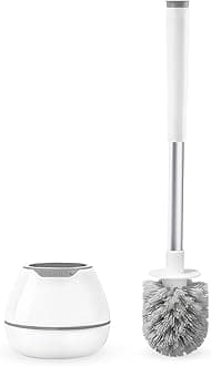 BOOMJOY Toilet Brush and Holder Set, Toilet Bowl Cleaner Brush, Toilet Scrubber Brush with Tweezers for Bathroom Cleaning, RV Accessories and House Organization Must-Haves - White