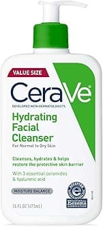 CeraVe Hydrating Facial Cleanser, Moisturizing Face Wash For Dry Skin, Hyaluronic Acid + Ceramides + Glycerin, Hydrating Cleanser For Normal To Dry Skin, National Eczema Association Certified