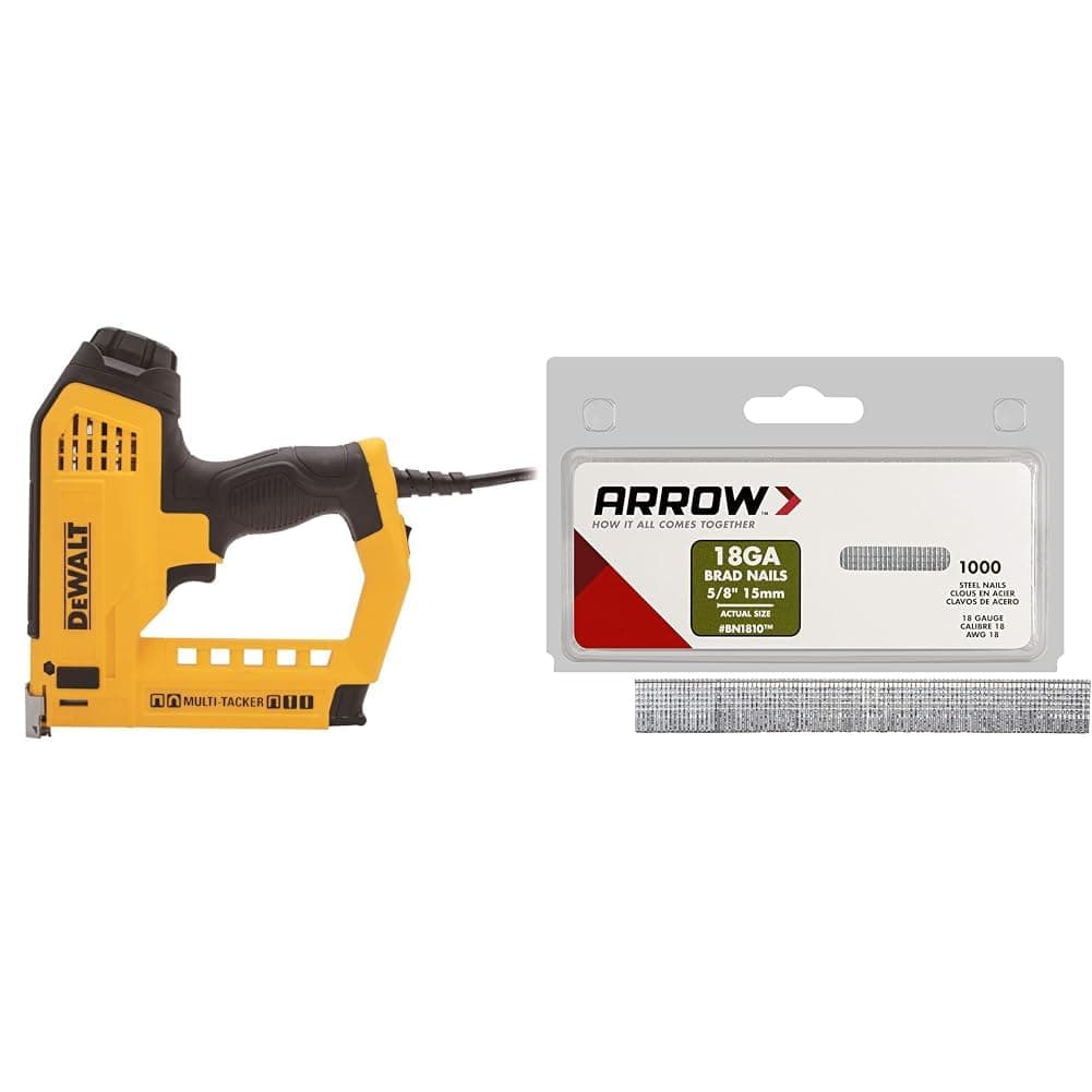 DWHT75021 Heavy Duty Electirc 5-in-1 Multi-Tacker & Arrow BN1810CS 18-Gauge Steel Brad Nails for Molding, Cabinets, Framing, Trim, and Finishing, Safe to Use with Electric