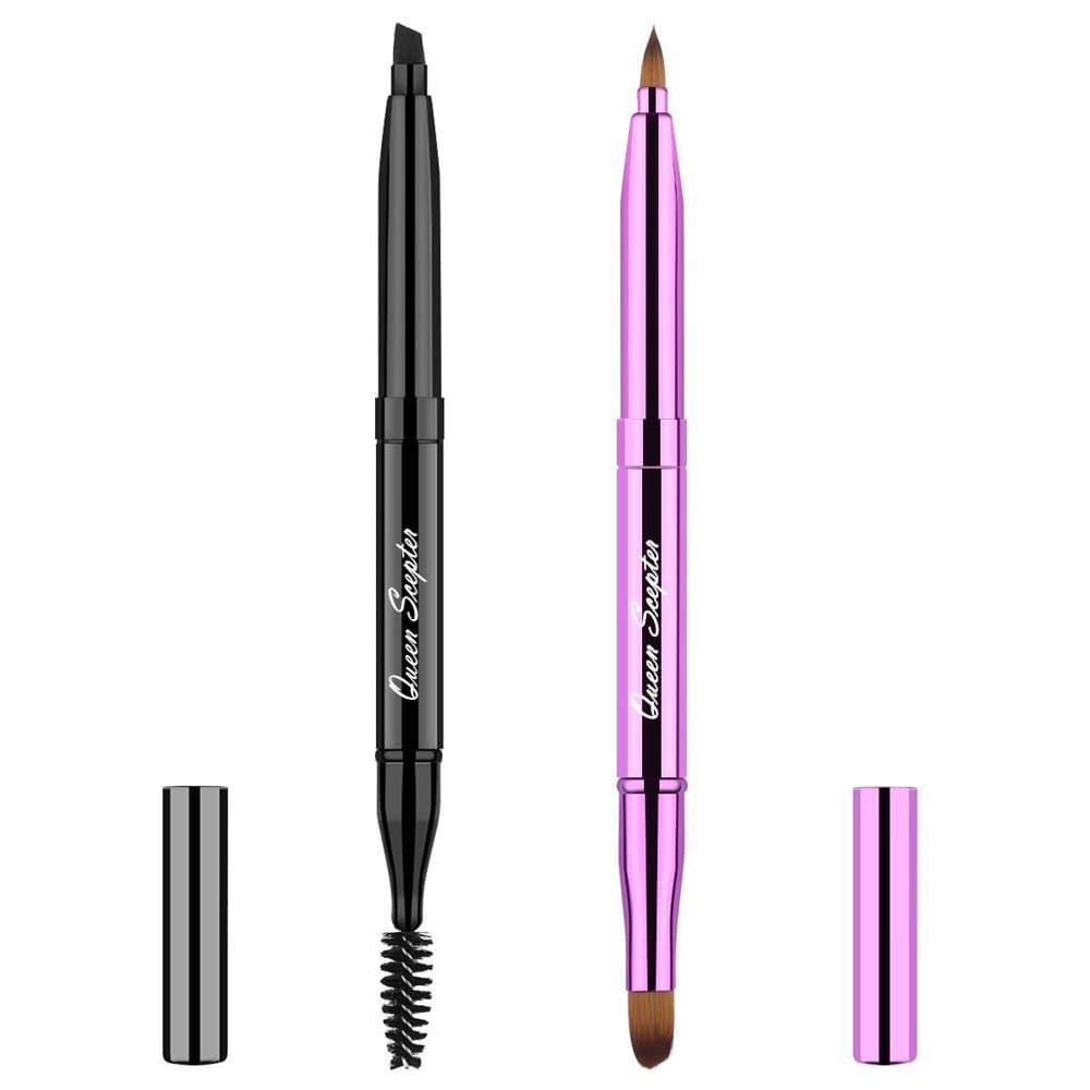 2 Pieces Retractable Eyebrow Lip Brush Soft Eyelash Makeup Brush Set With Cap Concealer Eyeliner Travel Cosmetic Brushes
