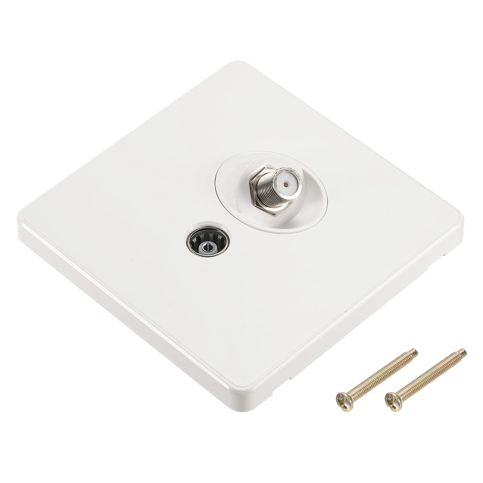 sourcing map TV Aerial Socket Wall Plate Outlet Satellite White PC 88mm x 86mm for Coaxial Cable Lead