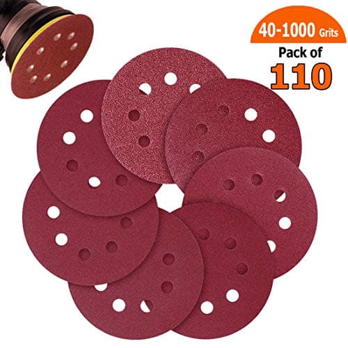 Sandpaper, 110pcs Sand Paper Variety Pack, 5 Inch Hook and Loop Sanding Discs for Wood Furniture Finishing, Metal Sanding, Automotive Polishing, 40 60 80 100 120 240 320 400 600 800 1000 Grits