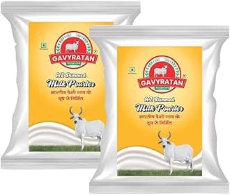 Gavyratan Pure and Natural A2 Desi Cow Skimmed Milk Powder for Tea Coffee (500g, Pack of 2)