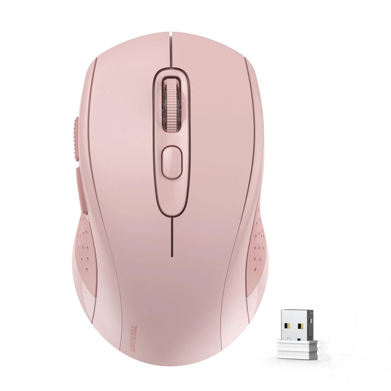 TECKNET Bluetooth Wireless Mouse, 3 Modes Bluetooth 5.0 & 3.0 Mouse 2.4G Wireless Portable Optical 4000 DPI Mouse with USB Nano Receiver,for Laptop, MacBook Pro Air, PC, Computer (Pink)