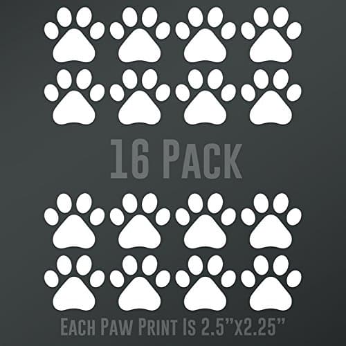 CMIDD892 Dog Paw Prints 16-Pack | Each paw 2.5-Inches by 2.25-Inches | Premium Quality White Vinyl
