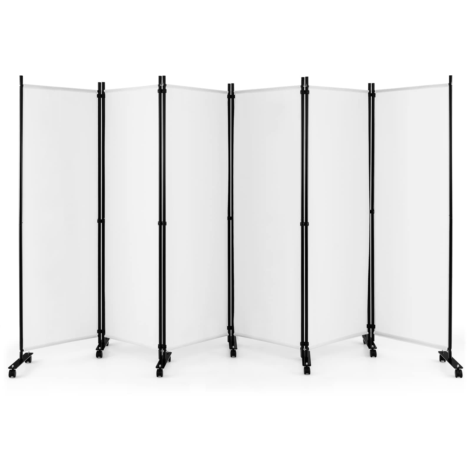 LDAILY 6 Panel Room Divider, 5.6Ft Tall Folding Privacy Screen with Wheels, Portable Freestanding Wear-Resistant Fabric Partition, Wall Divider for Room Separation, Office, Studio (White, 6-Panel)