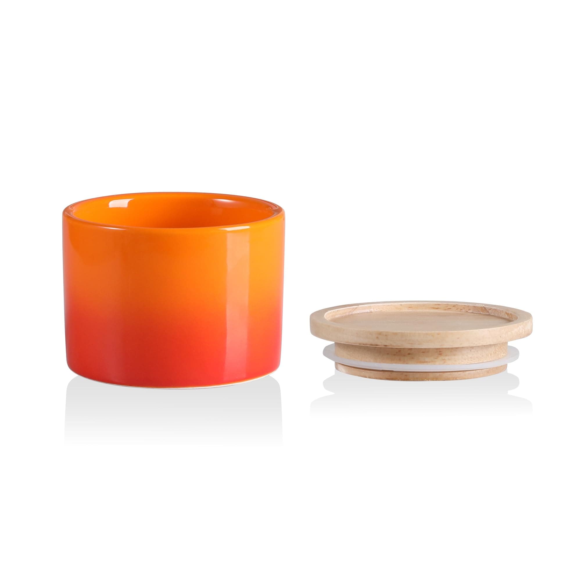 Sweejar Kitchen Canisters Ceramic Food Storage Jar, Stackable Containers with Airtight Seal Wooden Lid for Serving Ground Coffee, Tea, Sugar, Spice and More - 5 Fl Oz(Gradient Orange)