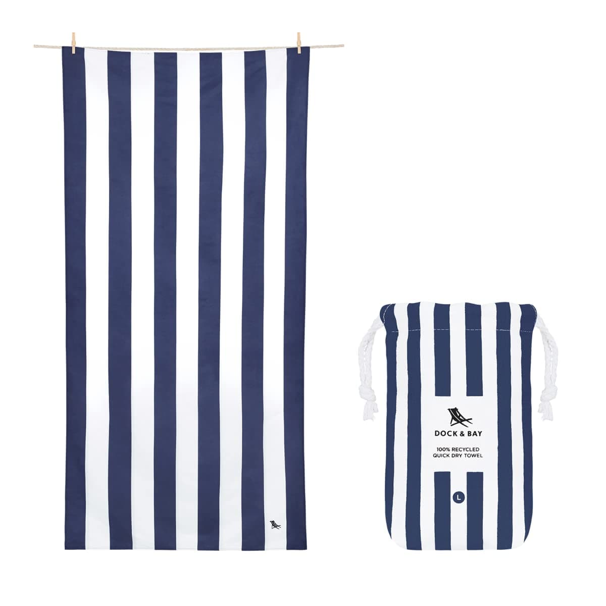 Dock & BayCustomized Beach Towel - Quick Dry, Sand Free - Compact, Lightweight - 100% Recycled - includes Bag - Cabana - Whitsunday Blue- Large