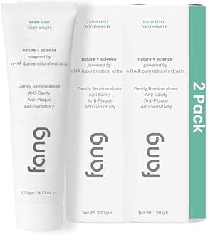 Fang Farm Mint Natural Toothpaste|Fluoride Free Hydroxyapatite|Teeth Whitening|Heals Sensitive Teeth|Fights Cavities,Gum Diseases & Bad Breath | SLS & Chemical Free|Organic & Vegan|2x120g(Pack of 2)