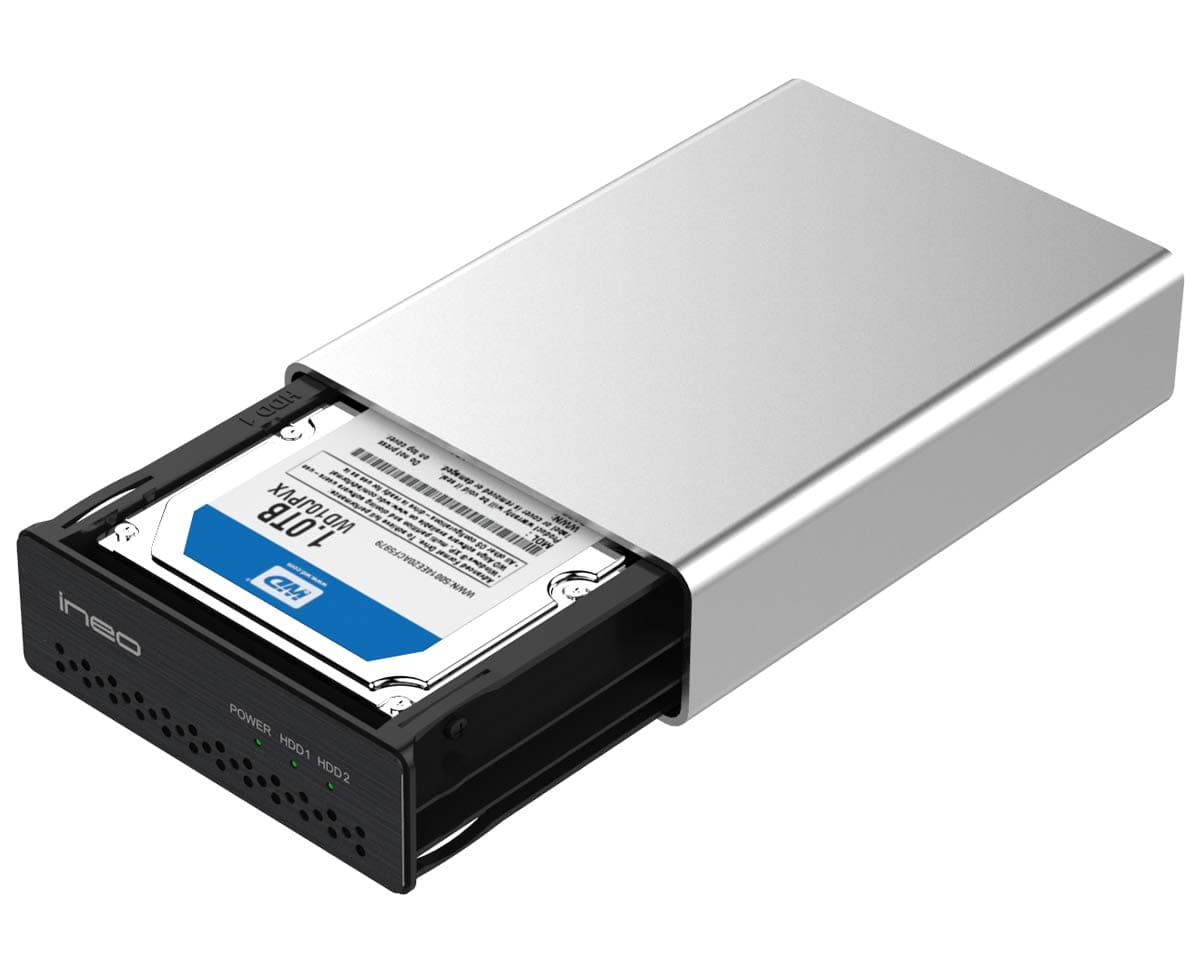 ineo USB 3.1 Gen 2 Type C Dual Bay 2.5” SATA RAID Hard Drive Enclosure [C2570 RAID]