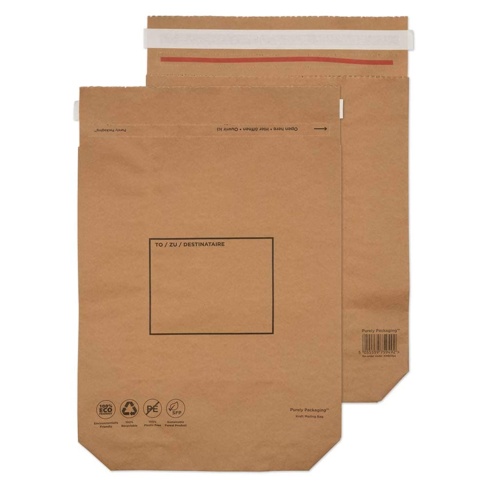 Blake Purely Packaging 16 1/2 x 13 3/8 x 3 Inches, Recycled Kraft Mailing Bag, Natural Brown Manila Kraft, Peel & Seal (KMB1164-76) - Pack of 100