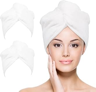 YoulerTex Microfiber Hair Towel Wrap for Women, 2 Pack 10 inch X 26 inch, Super Absorbent Quick Dry Hair Turban For Drying Curly, Long & Thick Hair (White) White