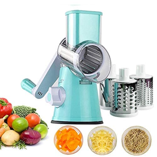 LZX Vegetable Slicer Multi-Function Food Chopper Kitchen Cutter Peeler With 3 Interchangable Stainless Steel Blades For Carrot, Cucumber, Onions, Tomato,Potato And Fruits (Green),Blue