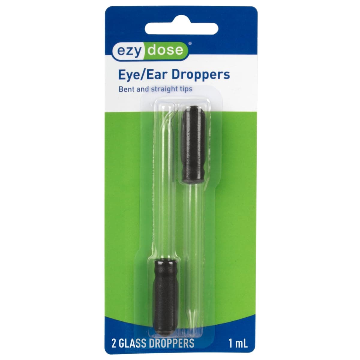 Ezy Dose2 Count (Pack of 1), Clear Ear and Eye Medicine Dropper | for Liquid & Essential Oils | 1mL Capacity | Glass | Straight and Bent Tip