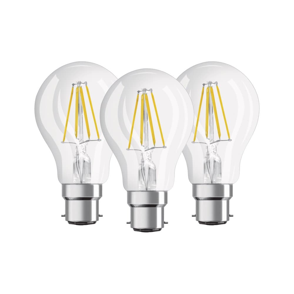 Bulb Shape Base Classic A LED Lamp, Glass, Warm White, B22d, 7 W, Set of 3
