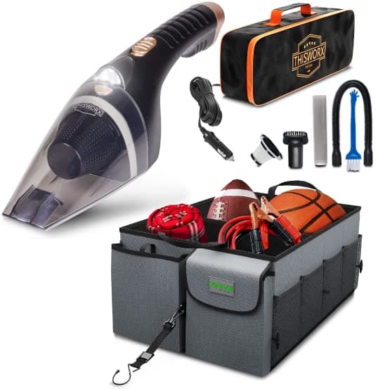 ThisWorx Car Vacuum + Drive Auto Grey Trunk Organizer Bundle
