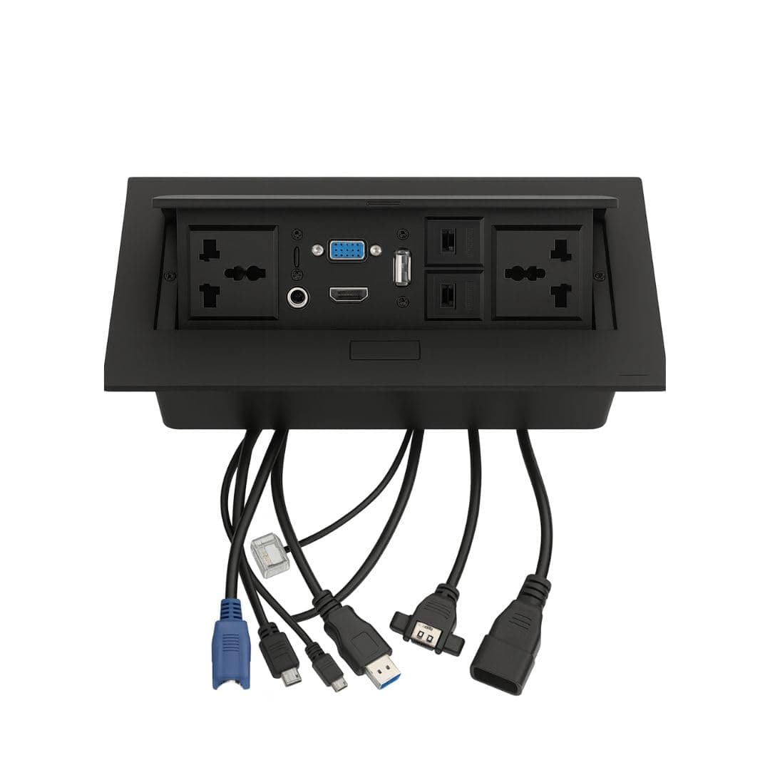 New Conference Table Connectivity and Data Box Pop Up Box/Cable Cubby with HDMI TYPE C, VGA, Audio, LAN and Power Ports
