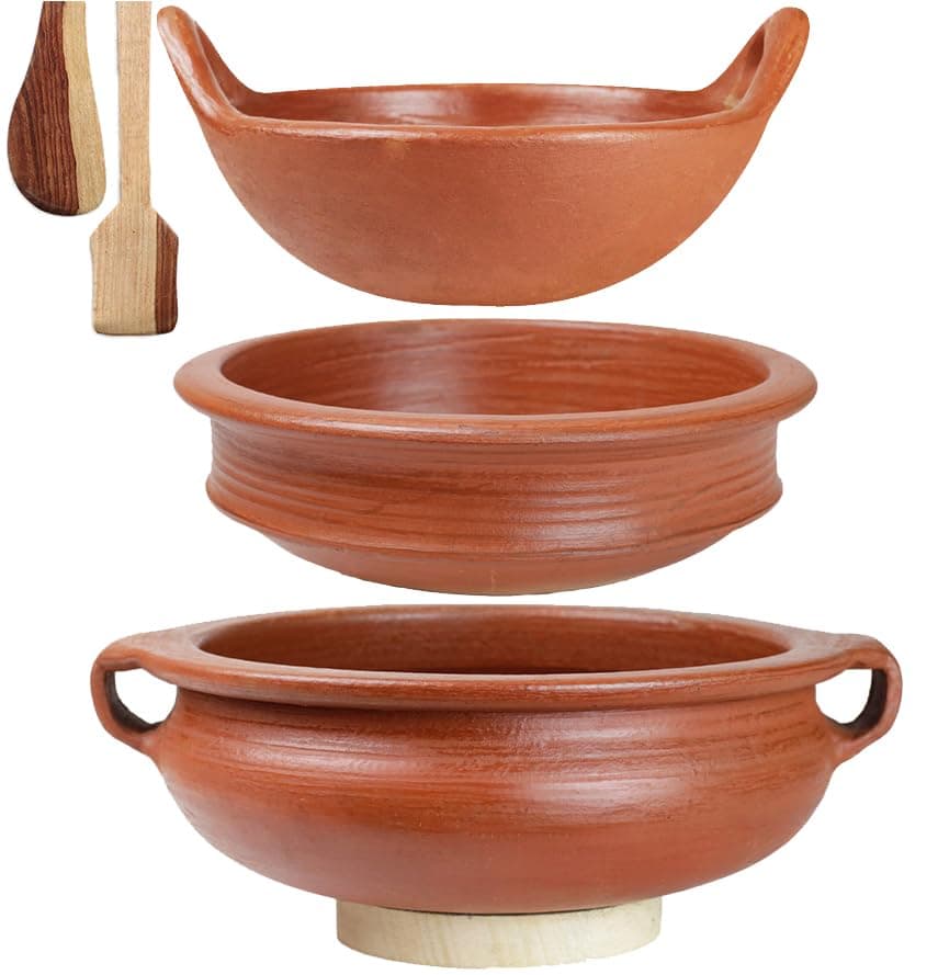 Clay Handi/Pot for Cooking and serving Combo 1, 1 & 2Liter