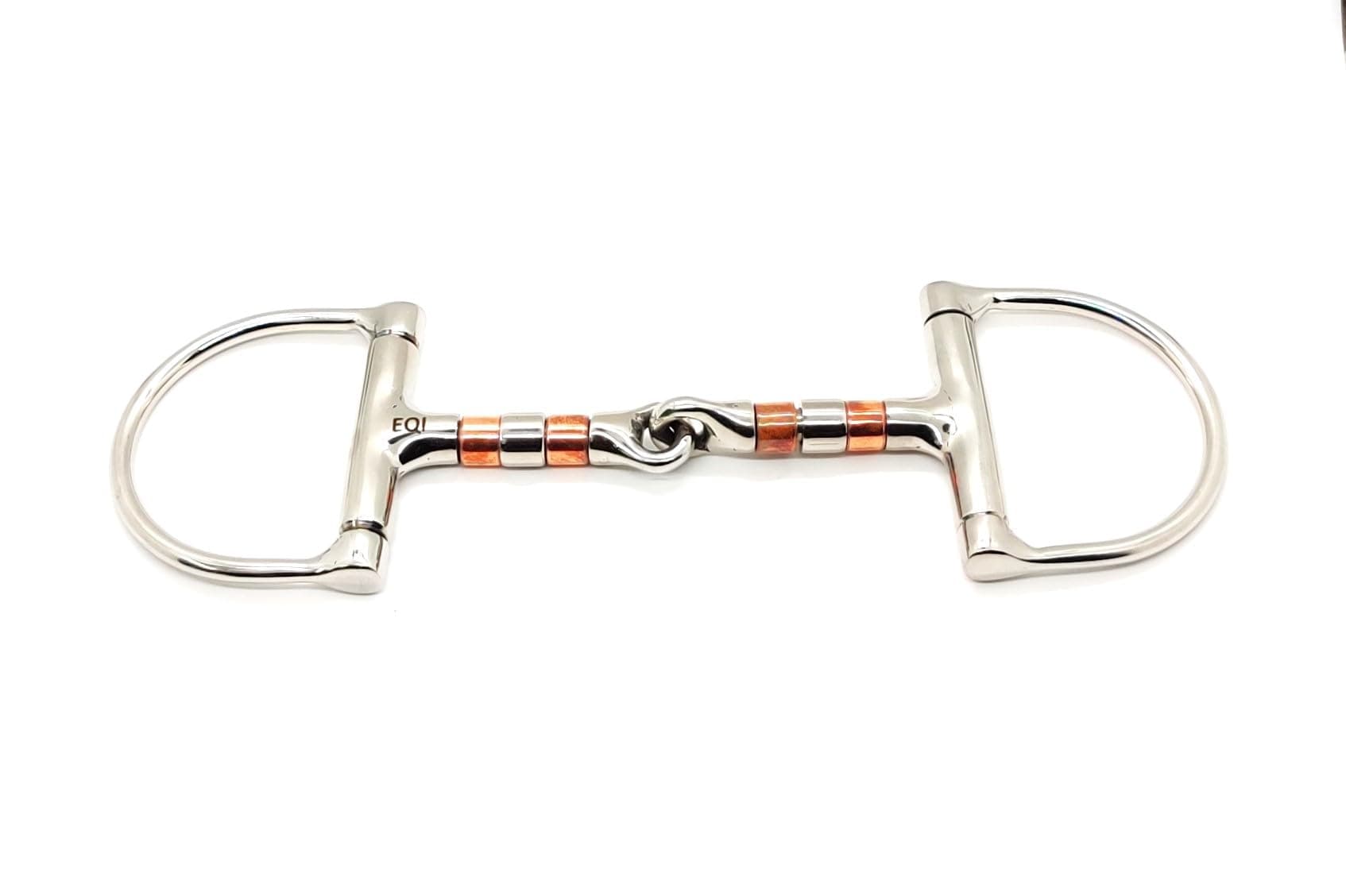 EQI Stainless Steel D-Ring Single Joint Snaffle Horse Bit with SS and Copper Roller Mouth