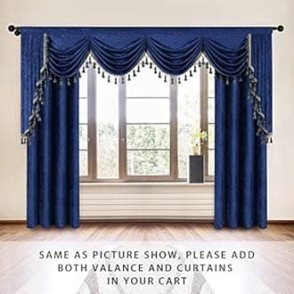 Thick Royal Blue Chenille Window Curtains Valance for Living Room Waterfall Valance for Bedroom (W118inch, 1 Panel)