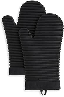 Ribbed Soft Silicone Oven Mitt 2-Pack Set, Matte Black, 7.5"x13"