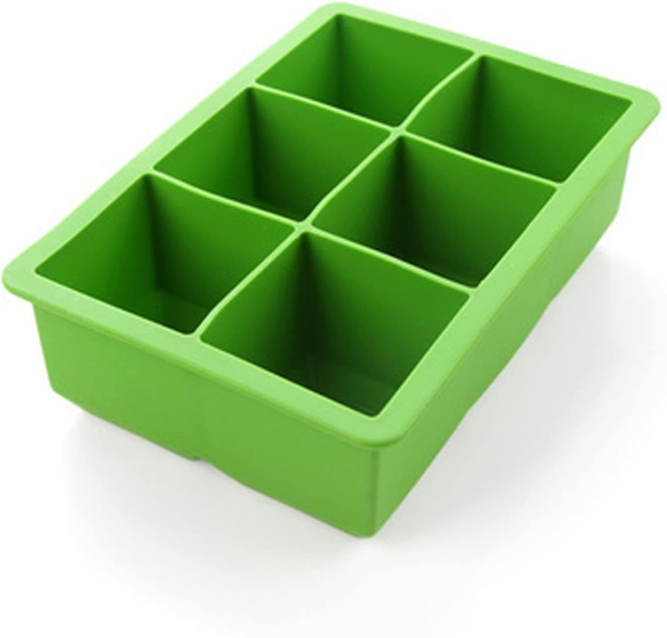 iNeibo Silicone Large Ice Cube Tray Silicone Ice Mold - Make 6 Pieces 2 Inch Ice Cube for Whiskey Drinking, A Must-Have for Cooling Bar Drinks Make Fun Ice Food (Green, 1 Pack)