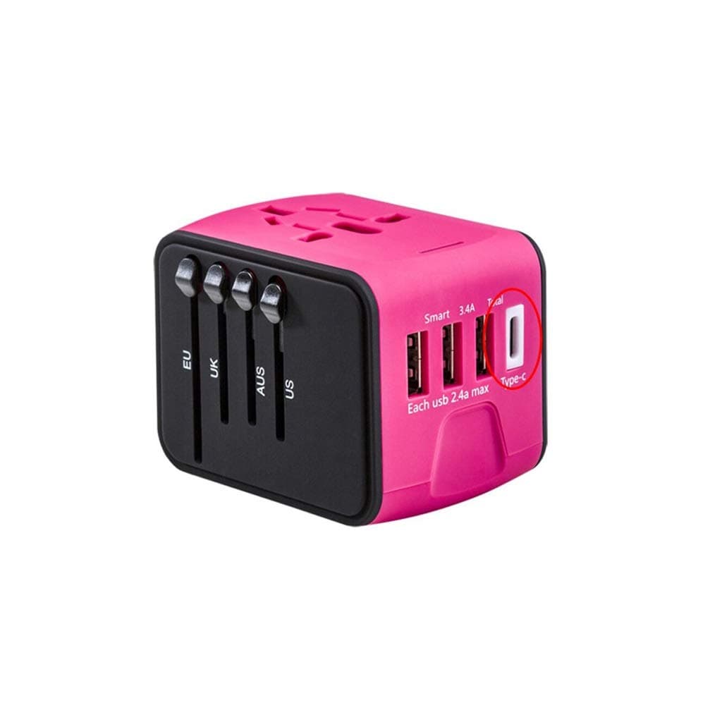 AiLi Universal Travel Adapter, Universal Plug Socket Power Converter for US EU UK AUS Europe Cell Phone (Color : Pink, Size : 3USB+Type)