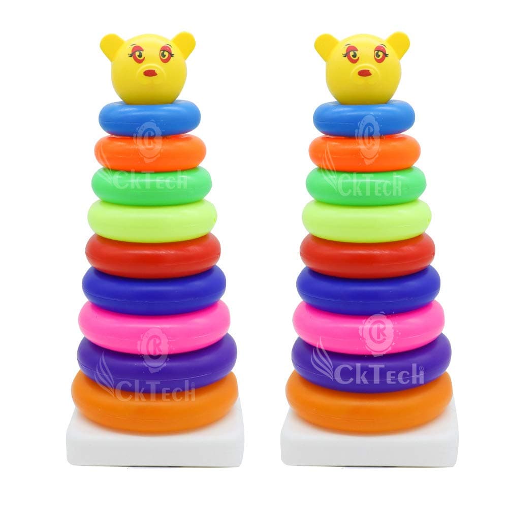 CkTech Combo Pack of 2 Smiley Stacking Colouring Teddy Rings for Kids 9 pcs Multi Color, Stacking Toy Combo (9 PCS) - malticolor?