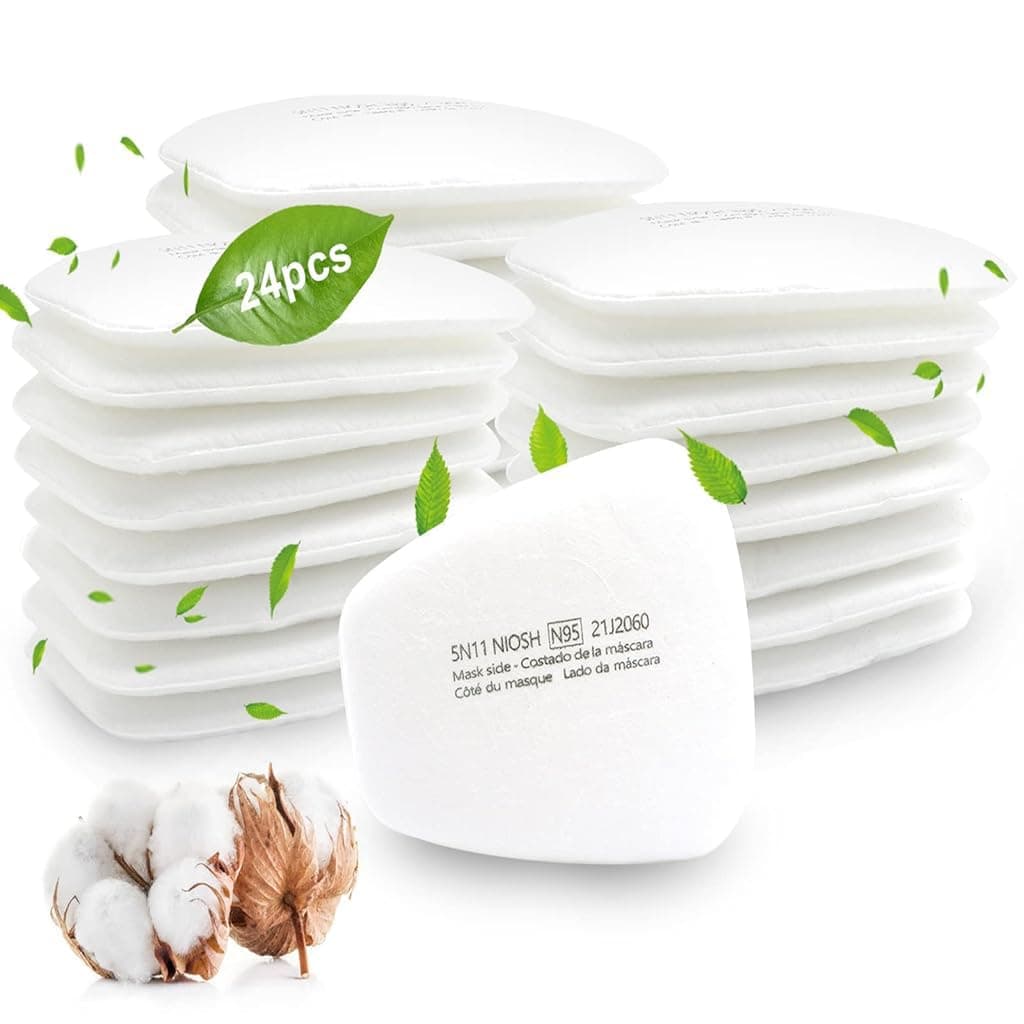 24Pcs 5N11 Activated Carbon Filter Pads 5-layer Filtration Design Universal Particulate Filter Cotton Pads for Respirator Masks Professional Respirator Mask Filtration Pads