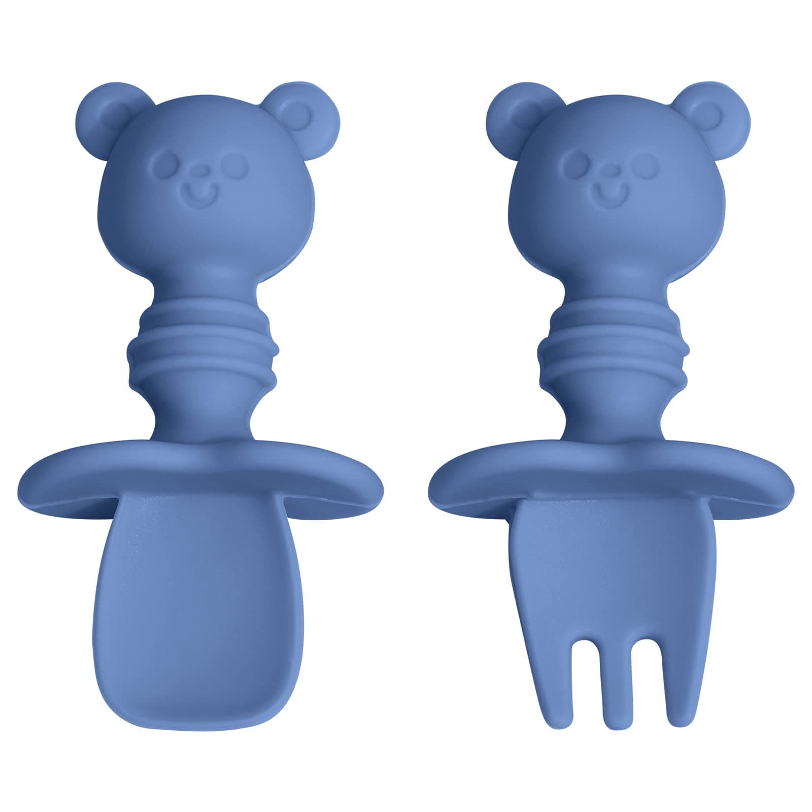 Silicone Baby Spoons Self Feeding Training Spoon Fork Set for Kids Toddler BPA Free Anti-Choke Baby Feeding Spoon First Stage Blue