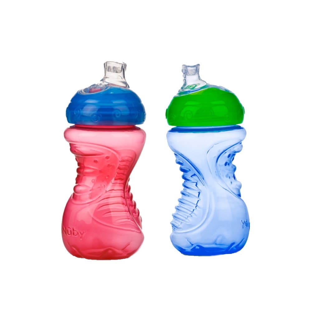 Nuby2-Pack No-Spill Easy Grip Cup with Super Spout, 10 Ounce, Colors May Vary