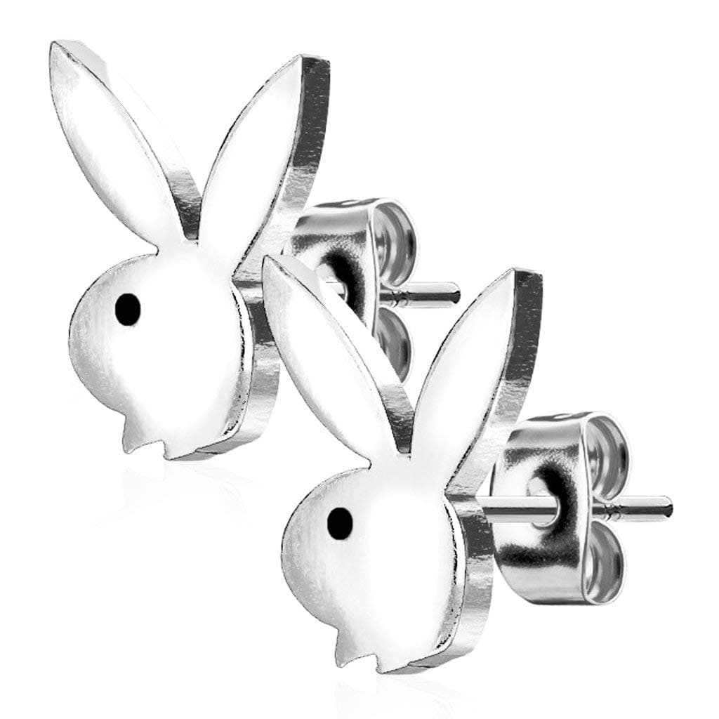 Surgical Steel Bunny Stud Earrings (Silver Tone)