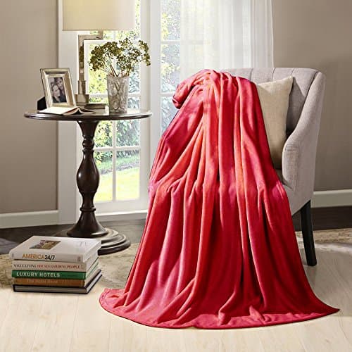 Somewell Couch Blanket, Comfortable Warmth Soft Cozy Air Conditioning Easy Care Machine Wash Luxurious Coral Fleece Blanket for Bed or Couch-Queen Red