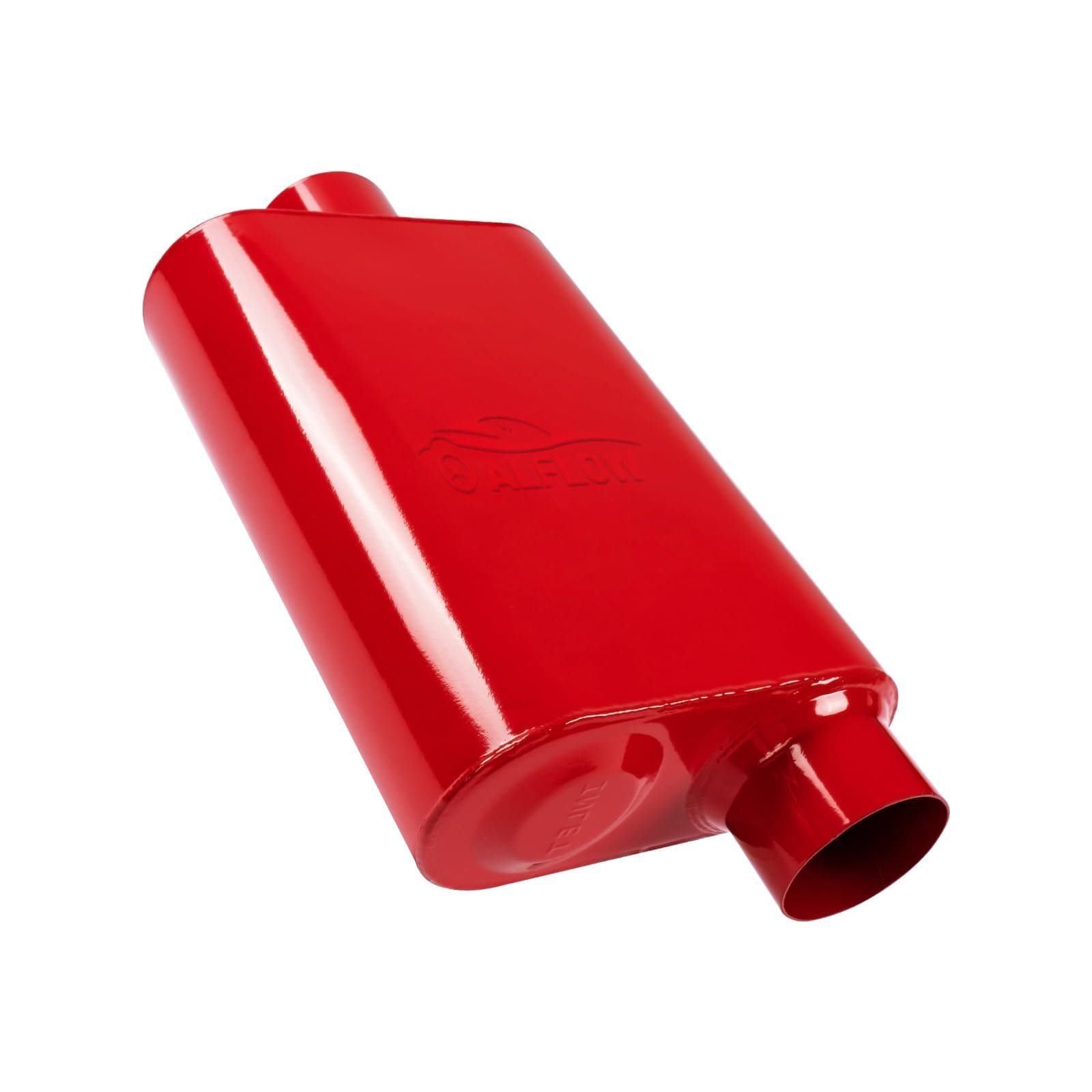 Universal 2.5 Mufflers,Performance Muffler 2.5 with Aggressive Sound,2 Chamber Universal Muffler Exhaust Aluminized Steel for Cars,Trucks,Red(2.5'' Offset IN / 2.5'' Center OUT)